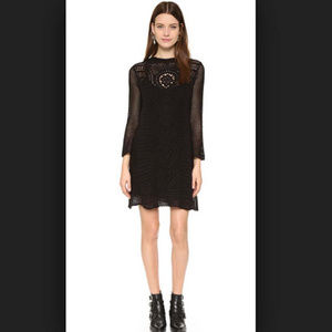 Free People Size M Black Crochet Bell Sleeve Dress with liner + $168 tag